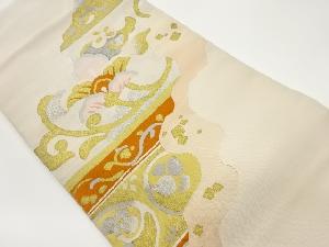 本綴れ道長取りに花唐草・色紙散らし模様織出し名古屋帯